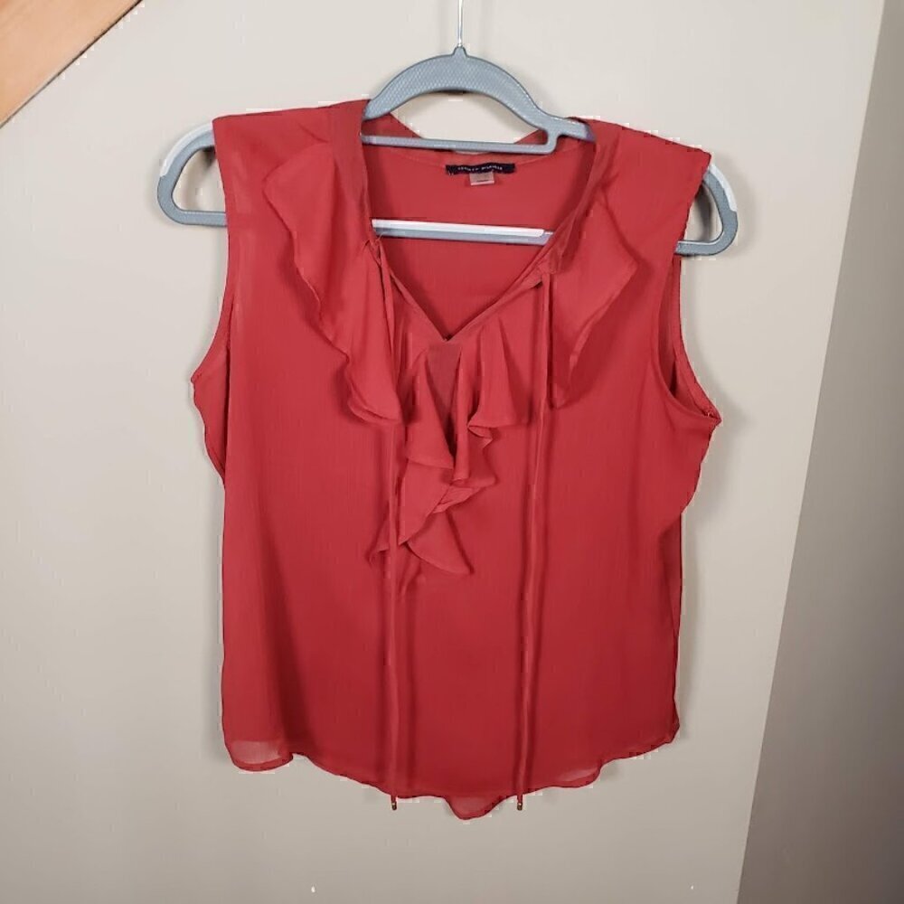 Like NEW Tommy Hilfiger Women Med Burnt Orange Sleeveless Chiffon Ruffled Lined